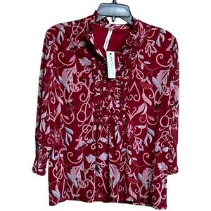 NY Collection Pullover Sheer Lined Blouse With Ruffles Size Medium